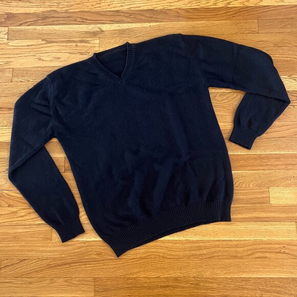 Vintage 100% Cashmere Made in Italy V-Neck Dark Blue Sweater - Men's L or XL - Picture 1 of 4